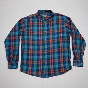 Eddie‎ Bauer Flannel Shirt Men Size Medium Classic Fit Orange Blue Plaid